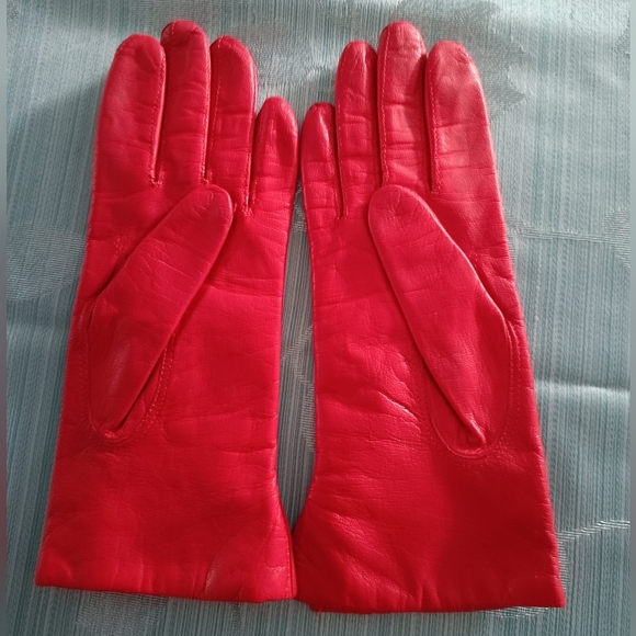 S❤️Vintage Scarlet Vibrant Red Leather Gloves Lined - Picture 4 of 8